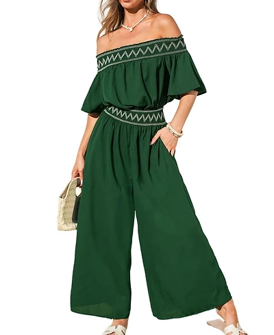 Cupshe Women's Off-Shoulder Embroidered Jumpsuit