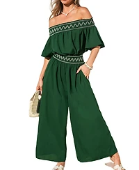 Cupshe Women's Off-Shoulder Embroidered Jumpsuit