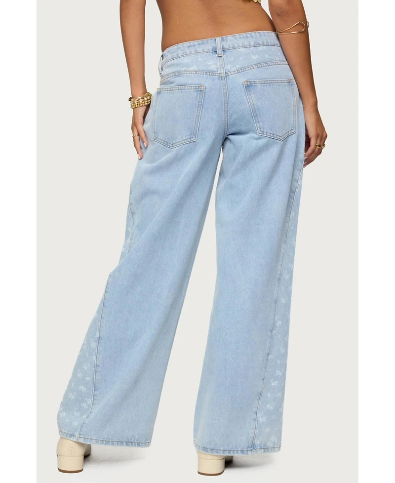 Edikted Women's Floral Split Low Rise Jeans