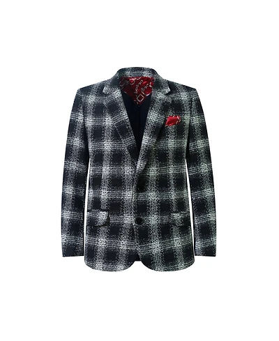 Elie Balleh Boys Black Slim Fit Checkered Blazer