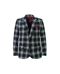 Elie Balleh Boys Black Slim Fit Checkered Blazer