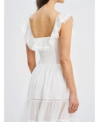 Miss Circle Women Eden Square Neck Ruffle Trim High Waist Midi Dress