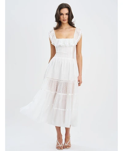 Miss Circle Women Eden Square Neck Ruffle Trim High Waist Midi Dress