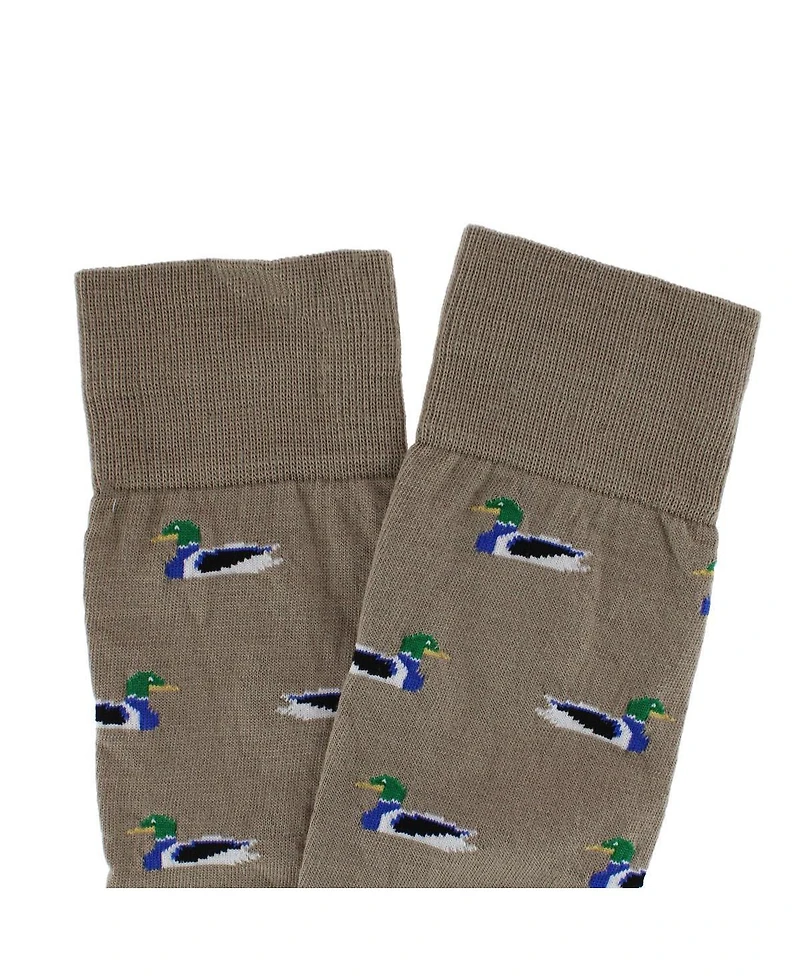 Trafalgar Men's Good Fortune Mallard Duck Novelty Over The Calf Pima Cotton Dress Sock (1 Pair)