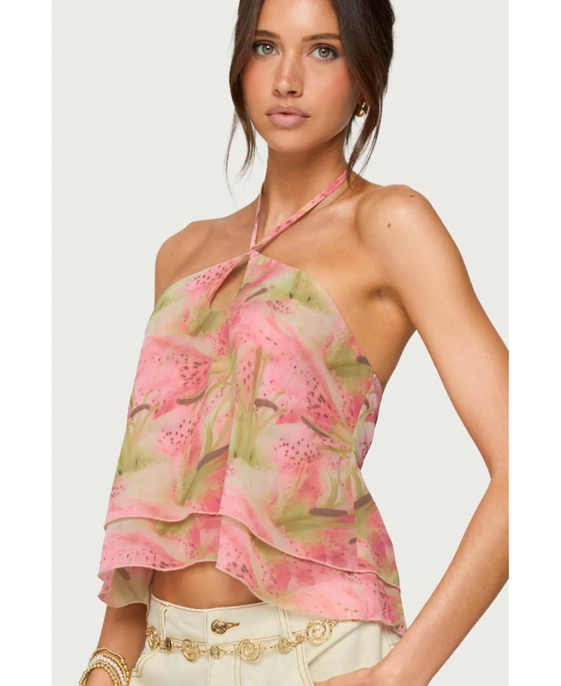 Edikted Women's Dragon Lily Layered Chiffon Halter Top