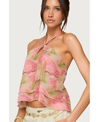 Edikted Women's Dragon Lily Layered Chiffon Halter Top