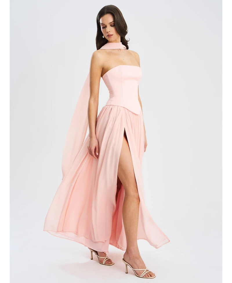 Miss Circle Women's Qianna Baby Pink Peplum Top Drop Waist Chiffon Gown