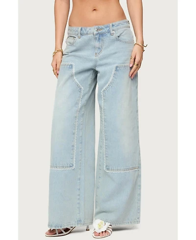 Edikted Womens Teela Lacey Low Rise Carpenter Jeans