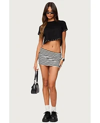 Edikted Womens Rylan Striped Fold Over Mini Skort