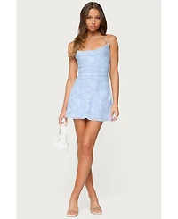 Edikted Women's Velvet Embroidered Backless Mini Dress