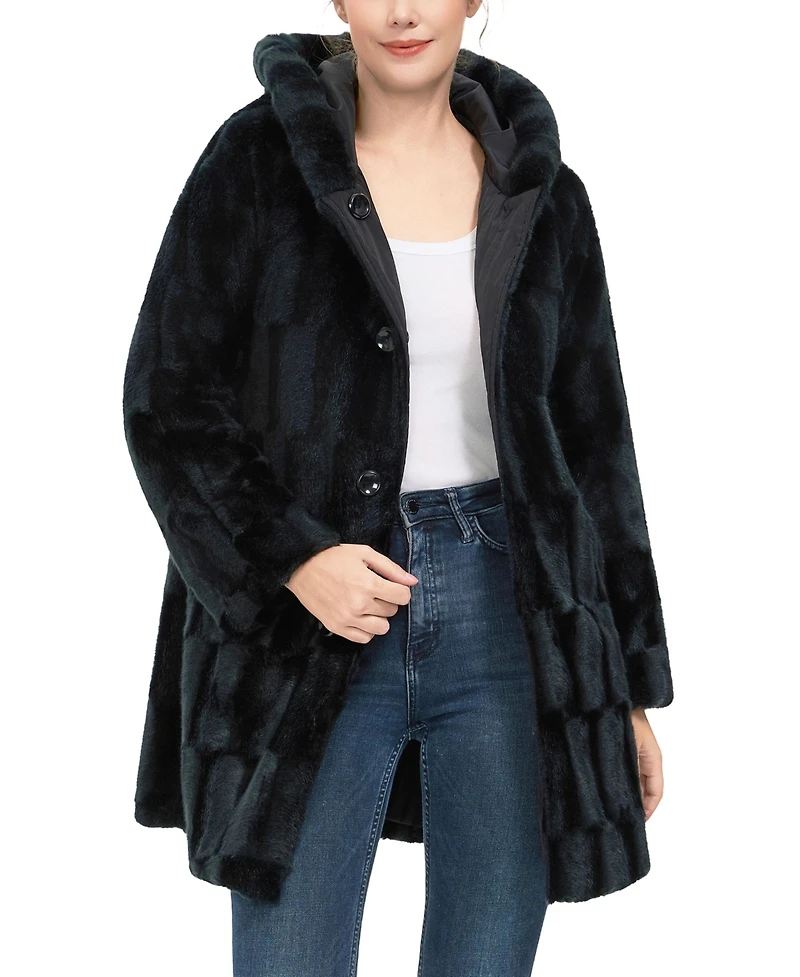 Bgsd Women's Brielle Hooded Reversible Faux Mink Fur Coat