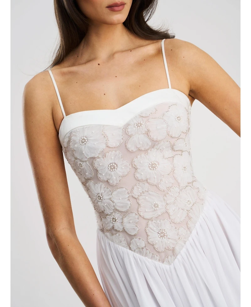 Miss Circle Women's Ucille White Embroidered Chiffon Maxi Dress