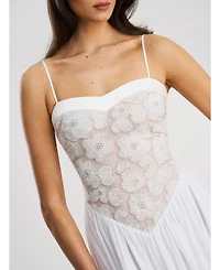 Miss Circle Women's Ucille White Embroidered Chiffon Maxi Dress