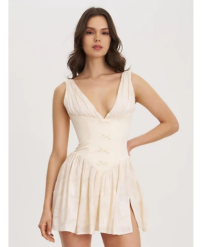 Miss Circle Women's Zahara Off White Jacquard Drop Waist Mini Dress