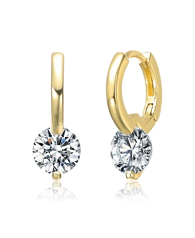 Genevive 14K Gold Plating or White Gold Plating Clear Moissanite Drop Hoop Earrings