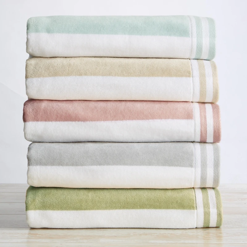 Linery & Co. 100% Cotton Velour Cabana Stripe Beach Towel, 4 Pack - 30" x 60"
