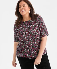 Style & Co Plus Printed Elbow-Sleeve Top, Macy's Exclusive