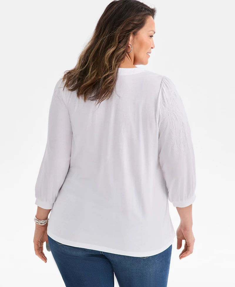 Style & Co Plus Embellished Floral Crewneck Top, Macy's Exclusive