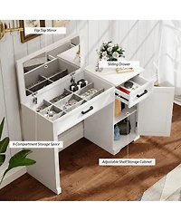 Vlsrka Vanity desk with mirror and storage drawers.
