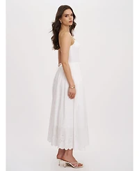 Miss Circle Women's Oberon White Cotton Eyelet Lace-Up Back Maxi Dress