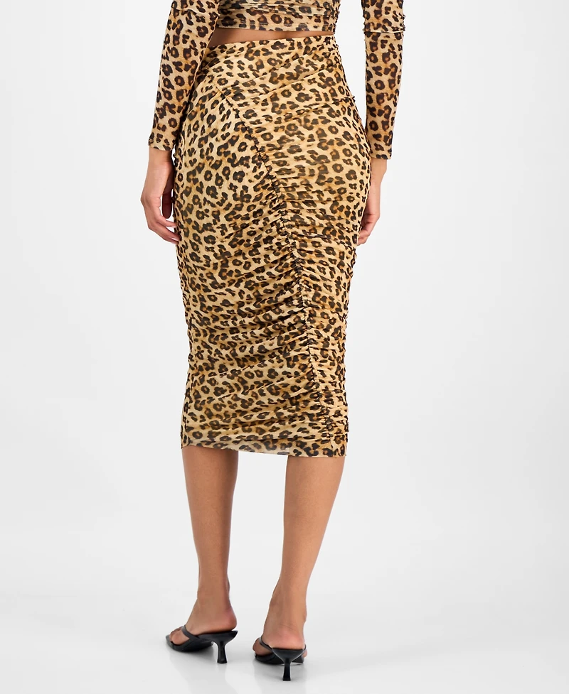 Bar Iii Women's Leopard-Print Ruched Bodycon Midi Skirt, Macy's Exclusive