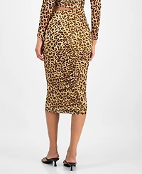 Bar Iii Women's Leopard-Print Ruched Bodycon Midi Skirt, Macy's Exclusive