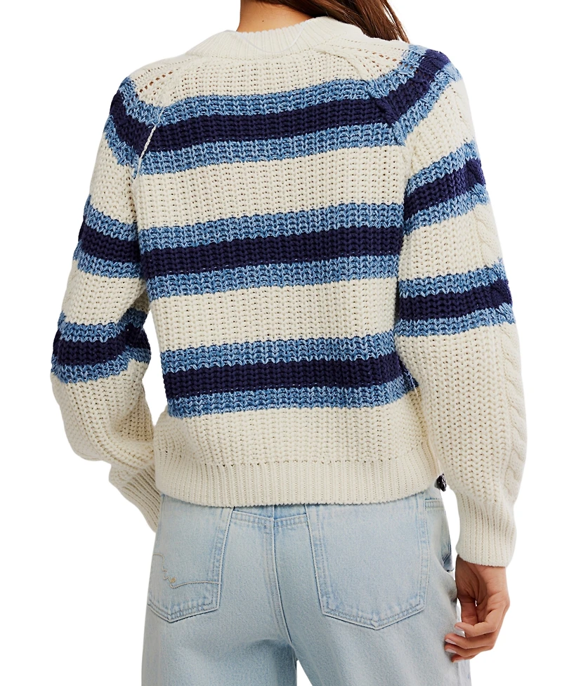 Free People Women's Frankie Striped Cotton Cable Knit Sweater