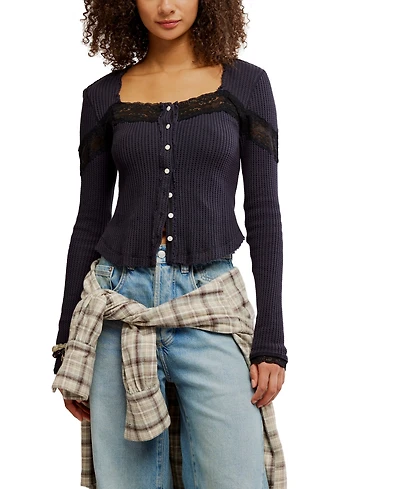 Free People Women's Lets Party Square-Neck Button-Front Top