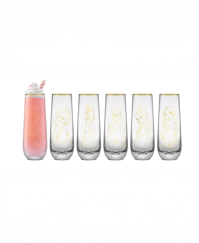 JoyJolt Princess Sketch Art Stemless Flute Glasses, Set of 6