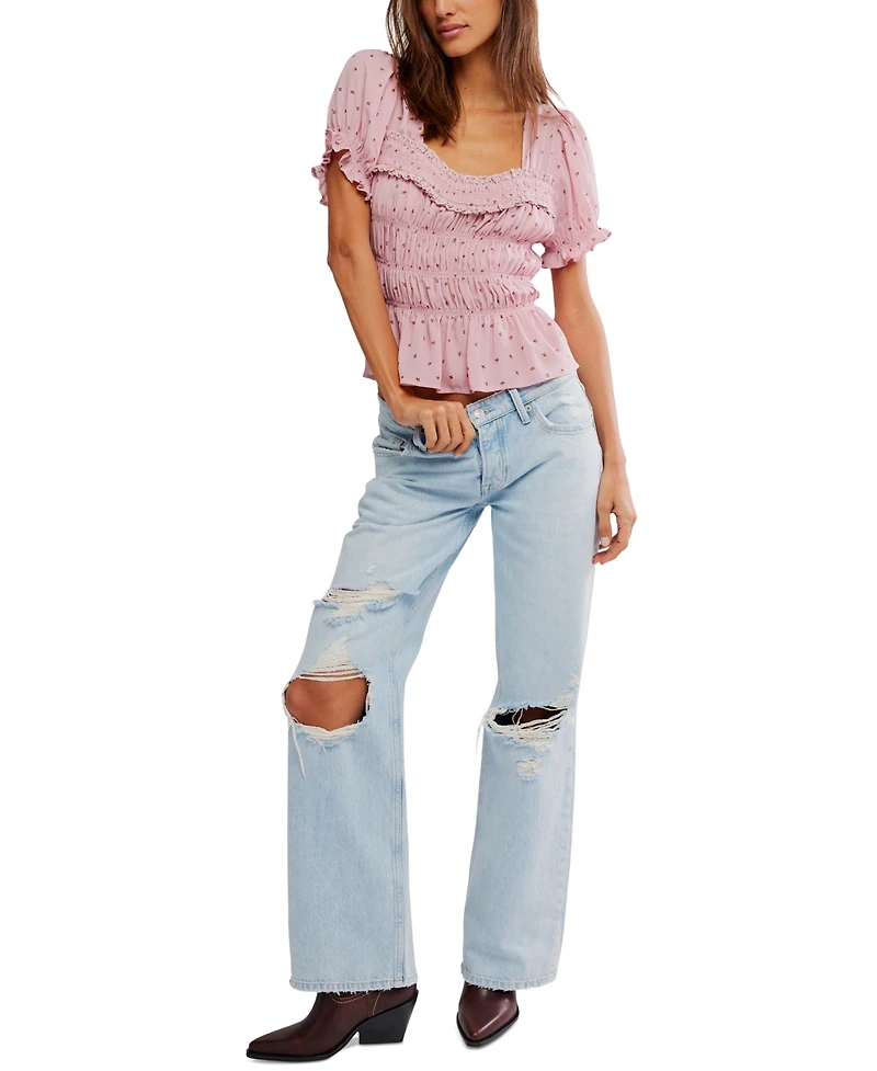 Free People Women's Adore You Printed Puff-Sleeve Blouse