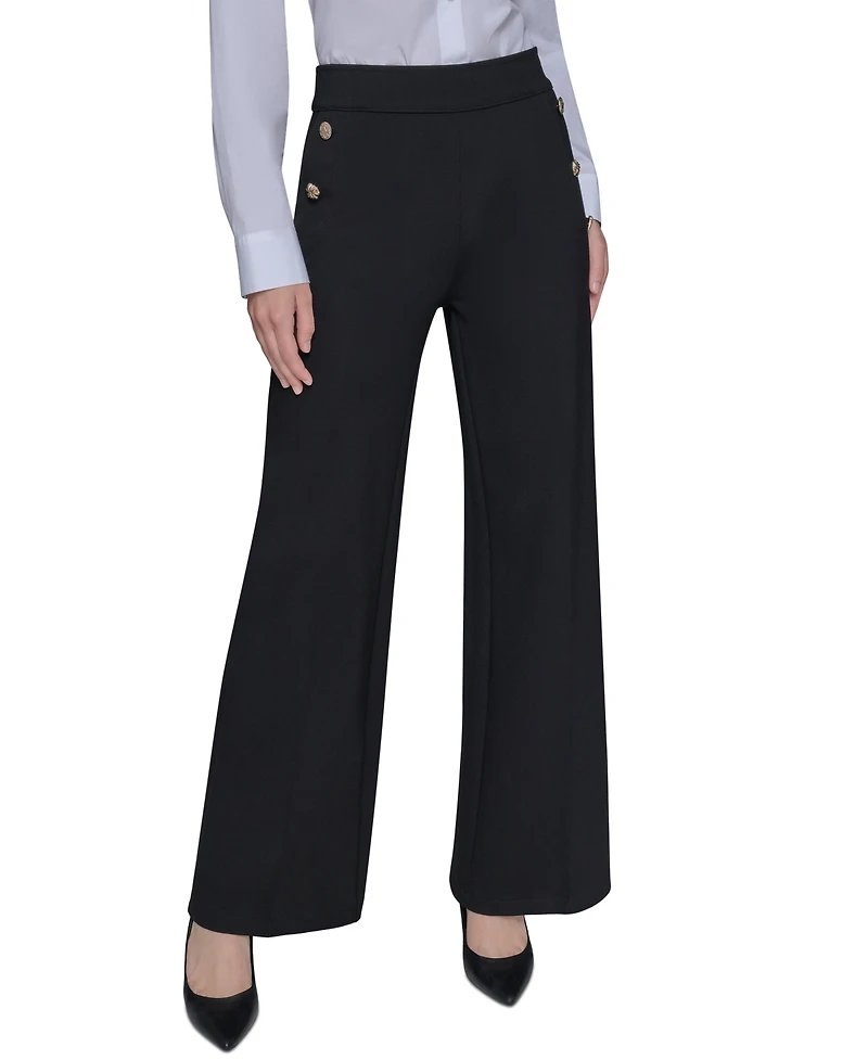 Karl Lagerfeld Paris Women's Side-Button Wide-Leg Ponte Pants