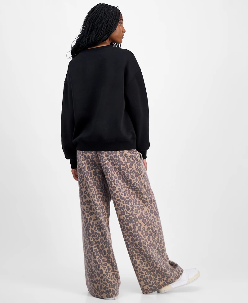 Madden Girl Juniors' Wide-Leg Leopard-Print Sweatpants