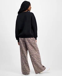 Madden Girl Juniors' Wide-Leg Leopard-Print Sweatpants