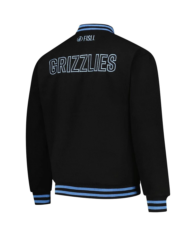 Fisll Men's and Women's Black Memphis Grizzlies Logo Man Shadow Collection Full-Snap Varsity Jacket