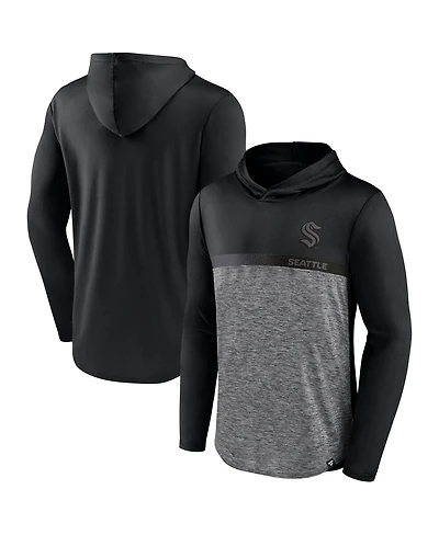 Fanatics Men's Black/Heather Charcoal Seattle Kraken Iconic Defender Pullover Hoodie