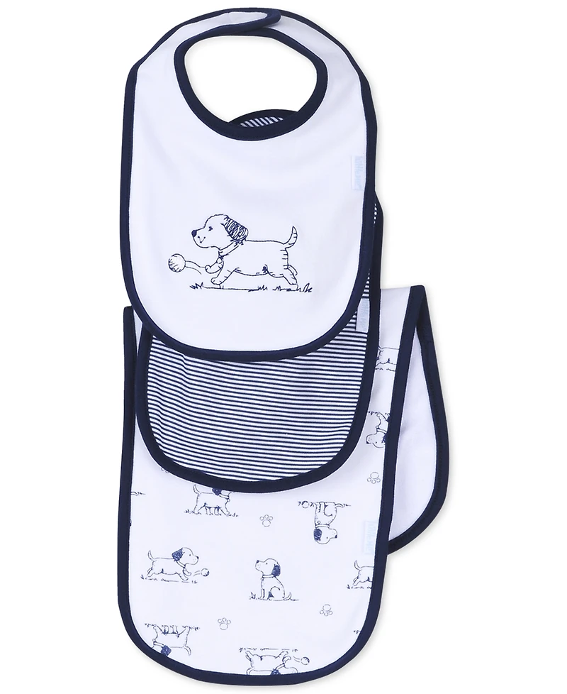 Little Me Baby Boys 3-Piece Puppy Toile Bib and Burp Cloth Set