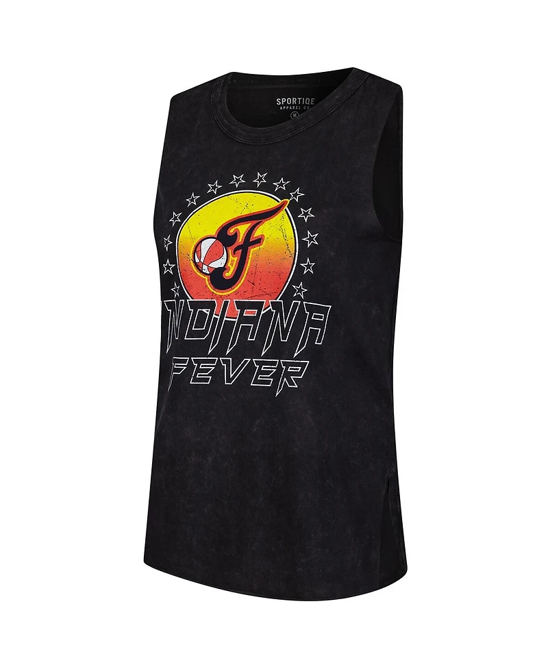 Sportiqe Women's Black Indiana Fever Rock Roll Collection Turner Mineral Wash Tank Top