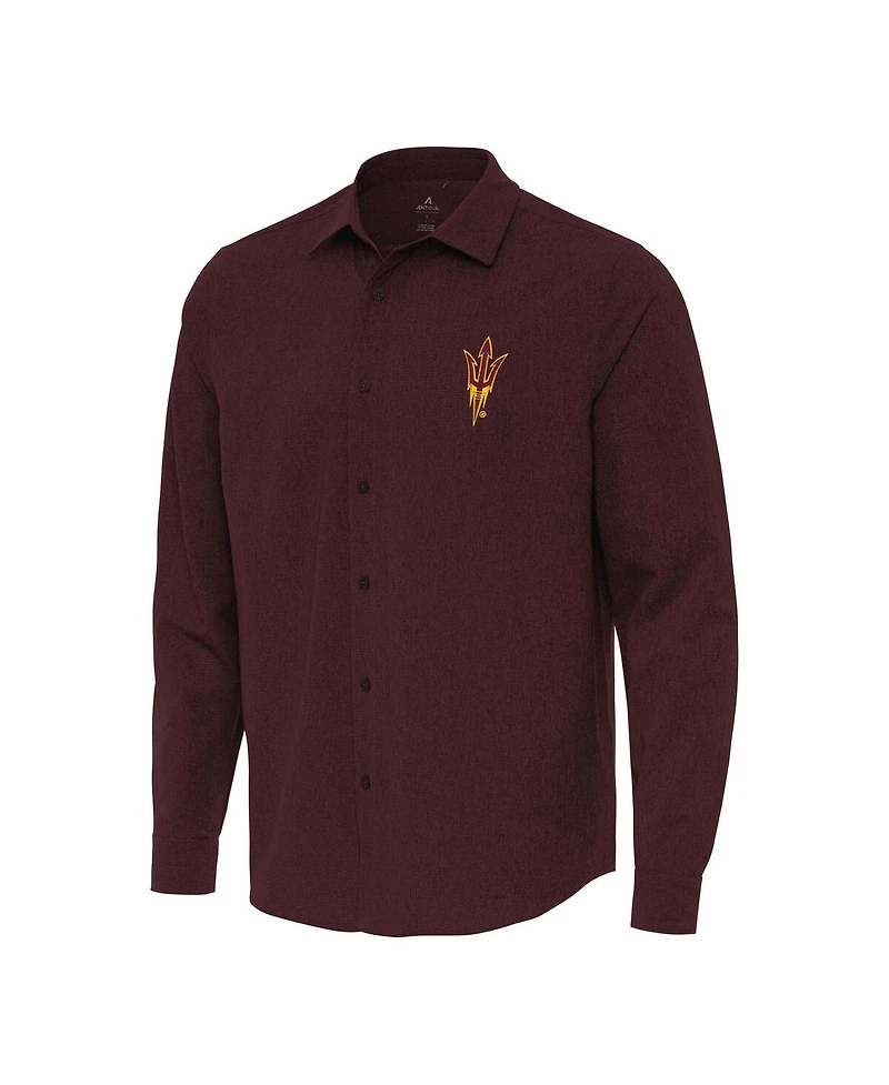 Antigua Men's Maroon Arizona State Sun Devils Exposure Woven Long Sleeve Button-Up Shirt