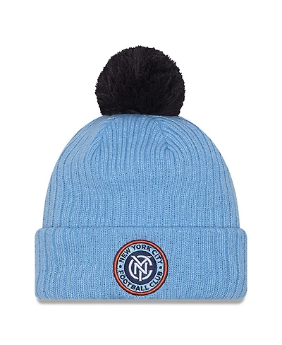 New Era Men's Light Blue New York City Fc 2025 Jersey Hook Cuffed with Pom Knit Hat
