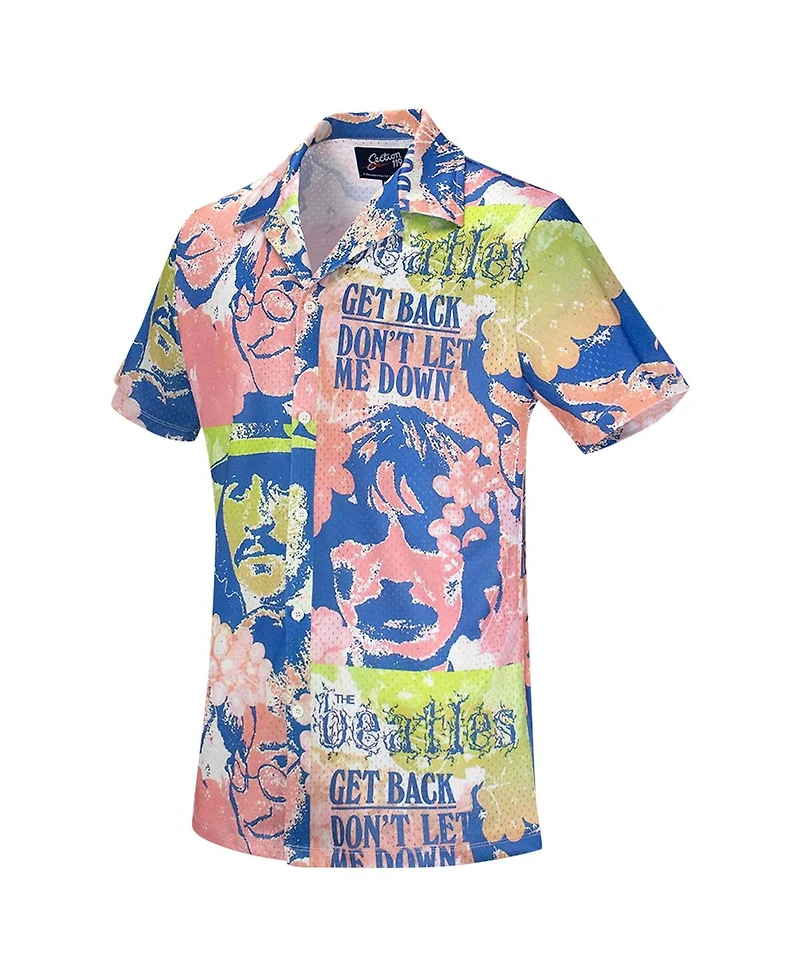 Section 119 Men's Pink the Beatles Portrait Mesh Button-Down Shirt