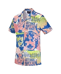 Section 119 Men's Pink the Beatles Portrait Mesh Button-Down Shirt