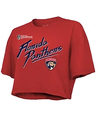 Majestic Women's Matthew Tkachuk Red Florida Panthers 2025 Stanley Cup Champions Name Number Boxy Cropped T-Shirt