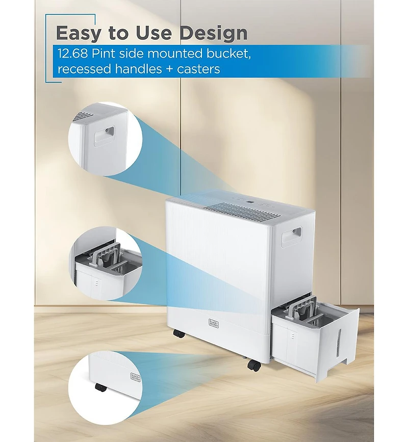 Black & Decker 4500 Sq. Ft. Dehumidifier with Built-In Drain Pump for Continuous Drainage, Energy Star, Digital, White