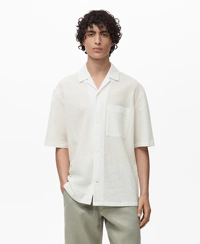 Mango Men's Wrinkled-Effect Pinstripe Shirt
