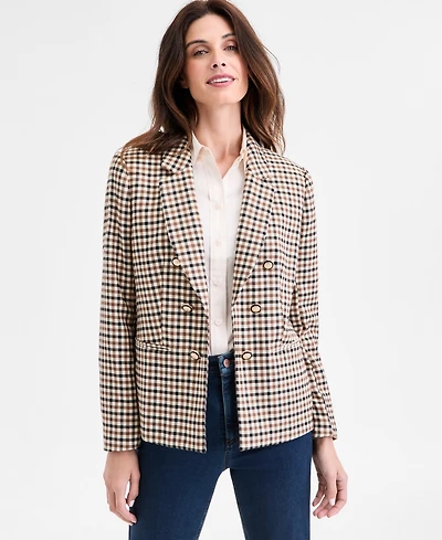 Jones New York Women's Faux Double Breasted Elbow Patch Jacket