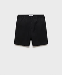 Mango Men's Elastic Waist Linen 9" Bermuda Shorts