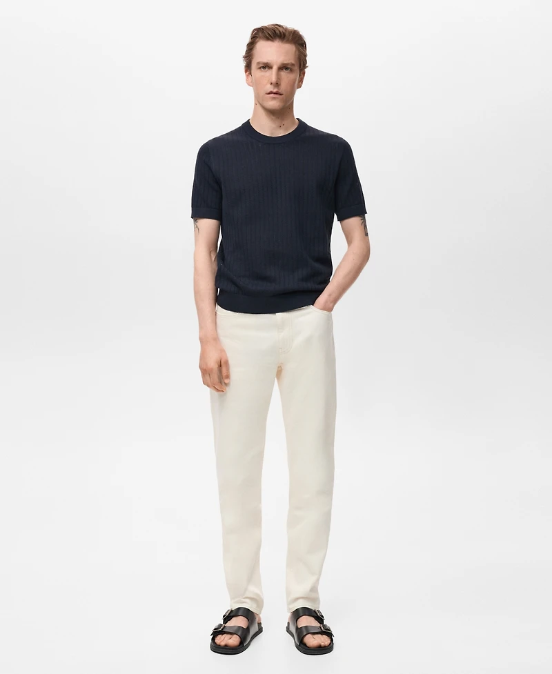 Mango Men's Striped Openwork Cotton T-Shirt