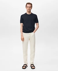 Mango Men's Striped Openwork Cotton T-Shirt