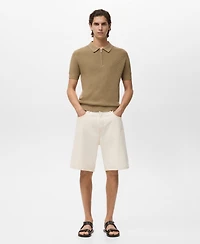 Mango Men's Zipper Openwork Knitted Polo Shirt