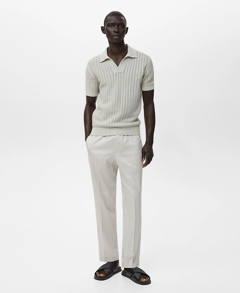 Mango Men's Fine-Knit Herringbone Polo Shirt